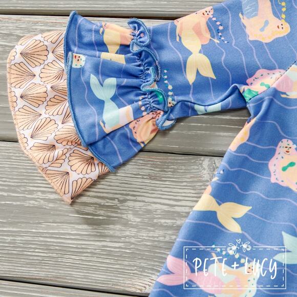 PETE + LUCY Mermaid and Shells Blue Yellow Romper 0-3 Months NEW - Picture 3 of 6